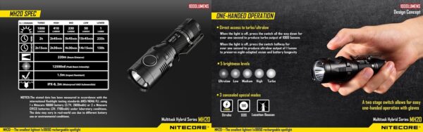 NiteCore MH20 (1000 lumen 220 m kantama)Taskulamppu - Image 3