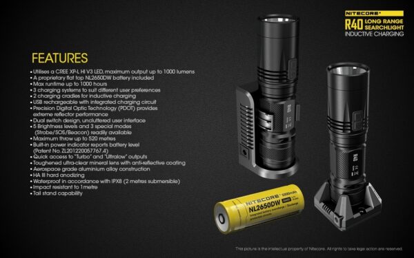 Nitecore R40 käsivalaisin 5000 mAh akulla ja latausasemilla - Image 16