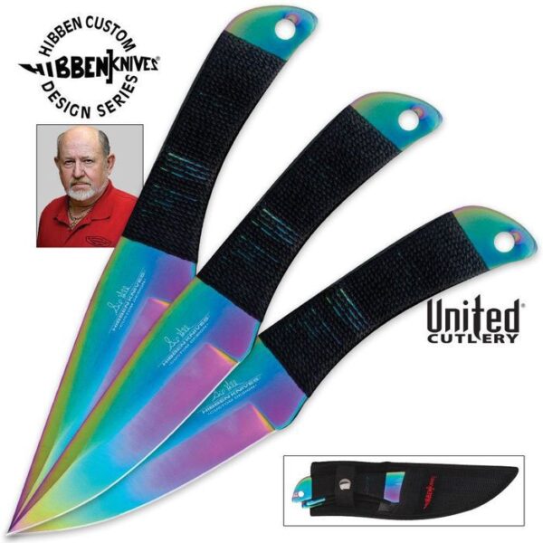 Hibben Titanium Rainbow Triple Set Throwers GH-5042 - Image 2