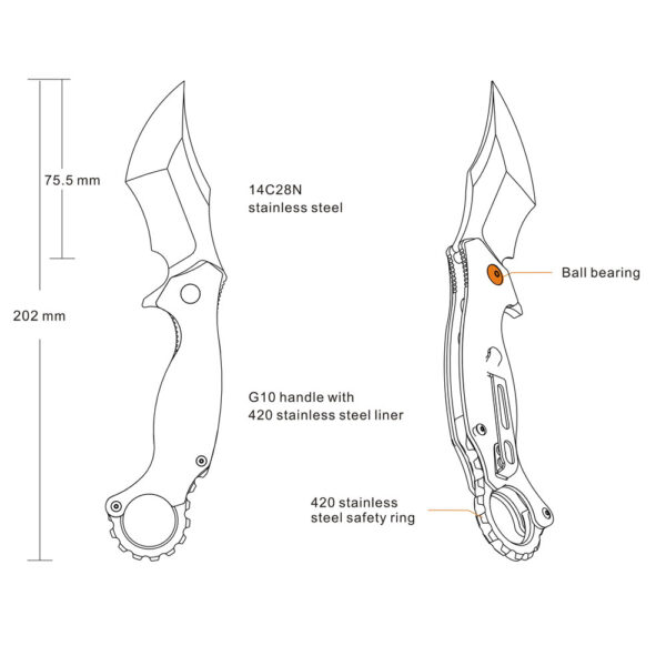 RUIKE P881-B1 Karambit Tasku/Taittoveitsi, musta - Image 6