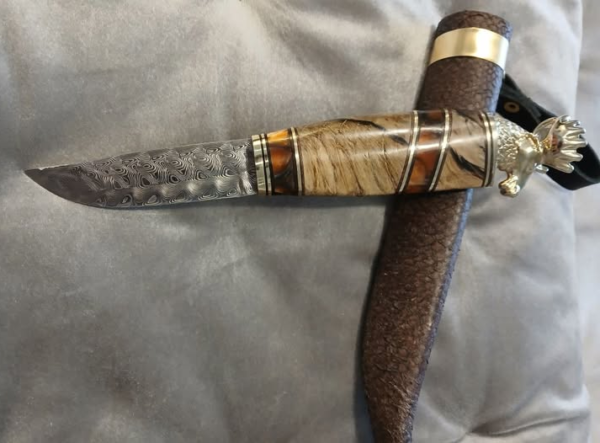 Korpikannel Damascus hirvenpää puukko - Image 2