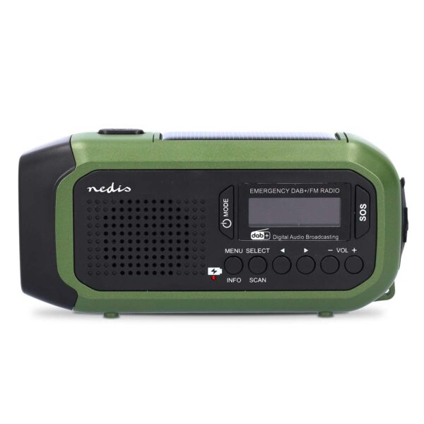 Hätäradio Kannettava malli | DAB+ / FM | Käsiveivi / Paristokäyttöinen / Solar Powered / USB Virta | Herätyskello | Musta / Vihreä - Image 2