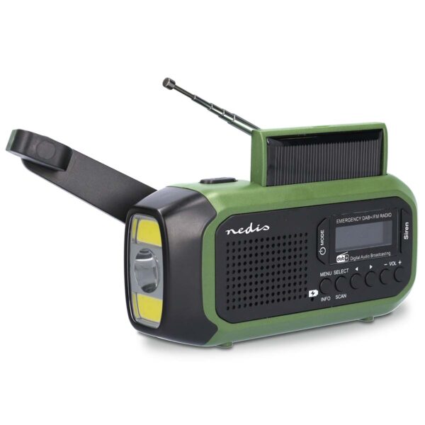 Hätäradio Kannettava malli | DAB+ / FM | Käsiveivi / Paristokäyttöinen / Solar Powered / USB Virta | Herätyskello | Musta / Vihreä - Image 3